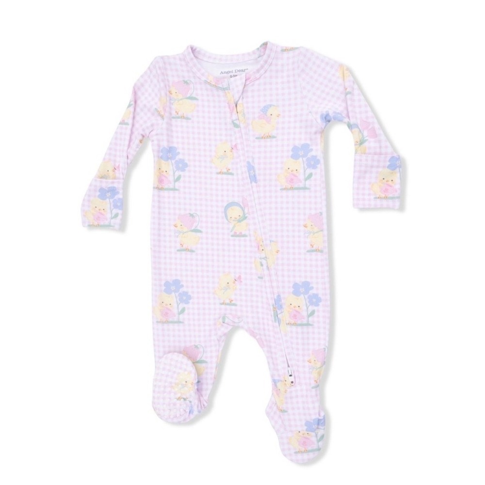 Angel Dear Vintage Spring Ducklings 2-Way Zipper Footie Pink Size 6–9 Months